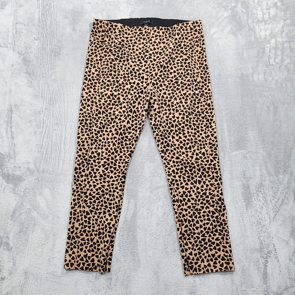 Ann Taylor Pants Womens 16P Beige Black Heart Print Zip Ankle Slim Stretch